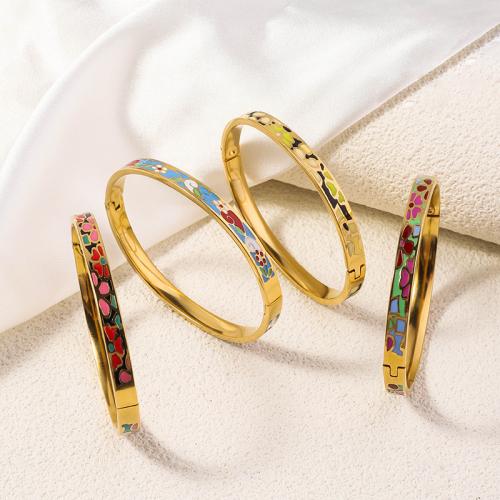 Stainless Steel Bangle, 304 Stainless Steel, gold color plated, fashion jewelry & enamel, golden [