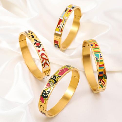 Stainless Steel Bangle, 304 Stainless Steel, gold color plated, fashion jewelry & enamel, golden [