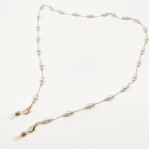 Brass Glasses Chain, with Plastic Pearl, for woman Approx 75 cm 