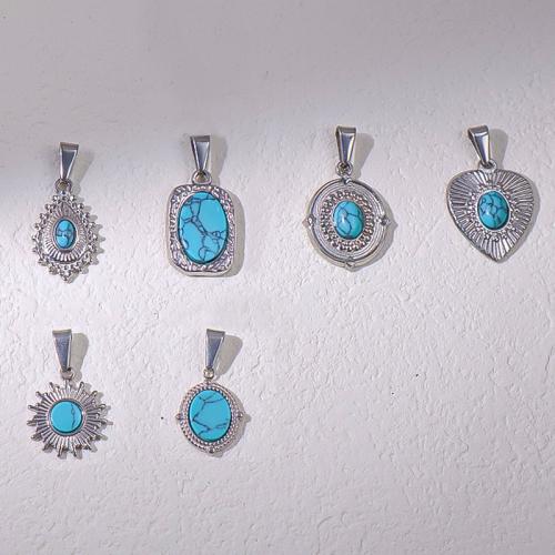 Natural Turquoise Pendants, 304 Stainless Steel, with turquoise, plated, DIY 