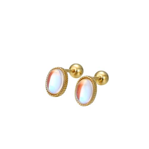 Sterling Silver Stud Earring, argent sterling 925, avec Moonstone, Placage, pour femme, plus de couleurs à choisir, Vendu par paire