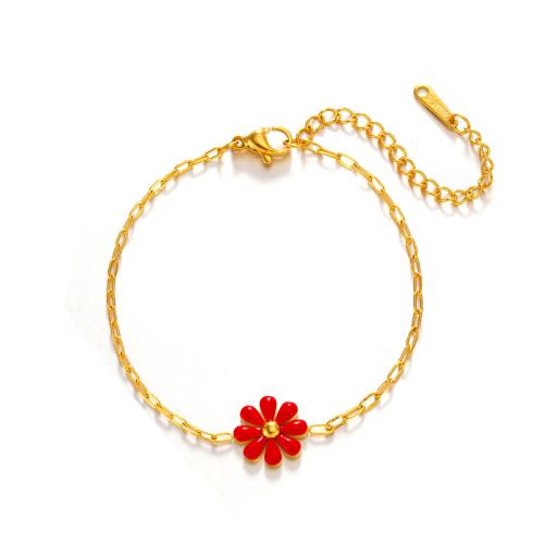 Stainless Steel Chain Bracelets, 304 Stainless Steel, with 5cm extender chain, Flower, fashion jewelry & for woman Approx 16 cm 