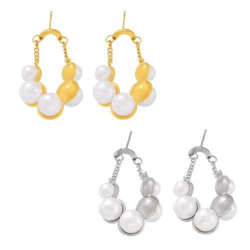 Boucle d'oreille perle Stud en acier inoxydable, Acier inoxydable 304, avec perle de plastique, bijoux de mode & pour femme, plus de couleurs à choisir Vendu par paire