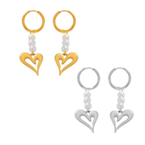 Boucles d'oreilles en acier titane, avec perle de plastique, coeur, bijoux de mode & normes différentes pour le choix & pour femme, plus de couleurs à choisir Vendu par paire