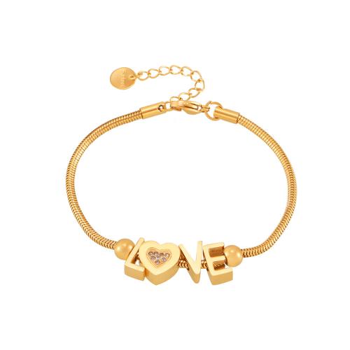 Bracelets en acier inoxydable, Acier inoxydable 304, avec 3cm chaînes de rallonge, Plaqué or 18K, bijoux de mode & pour femme & avec strass Environ 18 cm, Vendu par PC