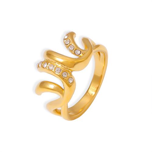 Bague en acier inoxydable , Acier inoxydable 304, Plaqué or 18K, bijoux de mode & normes différentes pour le choix & pour femme & avec strass, Vendu par PC