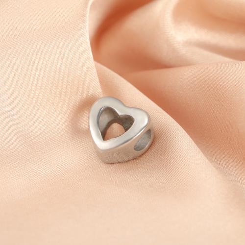 Stainless Steel Beads, 304 Stainless Steel, Heart, silver color plated, DIY & hollow 