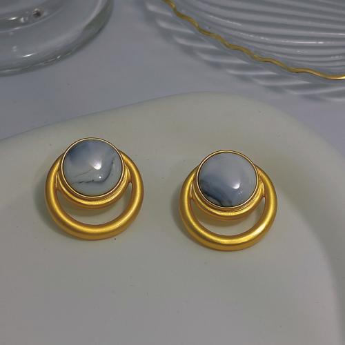 Agate Stud Earring, Brass, with Agate, fashion jewelry & for woman, golden, 24mm 