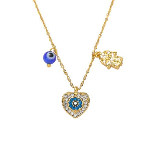 Evil Eye Jewelry Necklace, Zinc Alloy, 18K gold plated & for woman & enamel & with rhinestone 