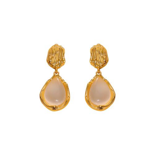 Agate Drop Earring, Brass, with White Agate, 18K gold plated, fashion jewelry & for woman, golden 