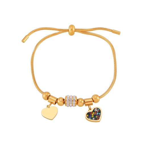 Bracelet en acier inoxydable, Acier inoxydable 304, Plaqué or 18K, bijoux de mode & pour femme & avec strass Environ 24 cm, Vendu par PC