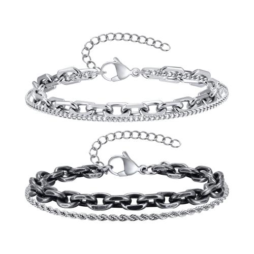 Stainless Steel Chain Bracelets, 304 Stainless Steel, with 5cm extender chain, Double Layer & fashion jewelry & for man Approx 18 cm 