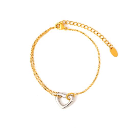 Bracelets en acier inoxydable, Acier inoxydable 304, avec 5cm chaînes de rallonge, coeur, bijoux de mode & pour femme, doré Environ 17 cm, Vendu par PC