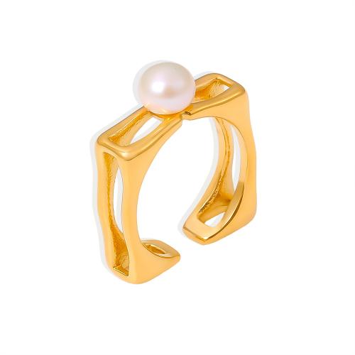 Cultured Freshwater Pearl Finger Ring, 304 Stainless Steel, with Freshwater Pearl, fashion jewelry & for woman US Ring 