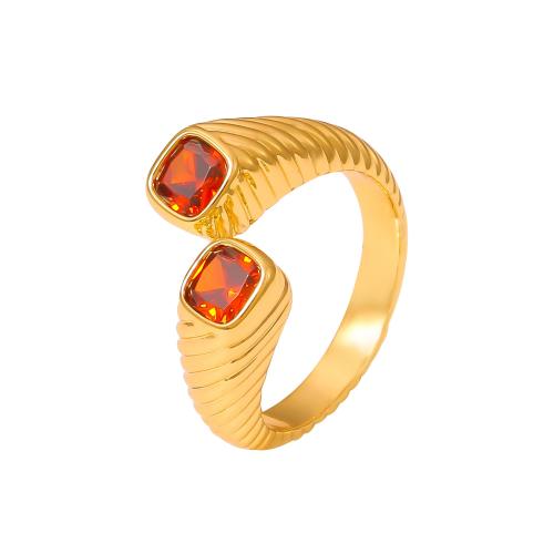 Zirkonia Messing Finger Ring, mit kubischer Zirkonia, Modeschmuck & für Frau, goldfarben, Größe:7, verkauft von PC