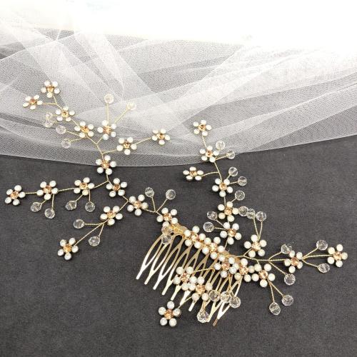 Decorative Hair Combs, Brass, with Clear Quartz, fashion jewelry & for woman & with rhinestone 