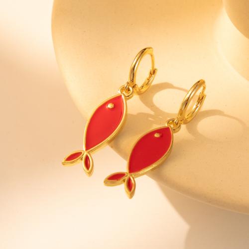 Enamel Zinc Alloy Drop Earring, with Brass, Fish, gold color plated, soldered fix ring & fashion jewelry, golden 