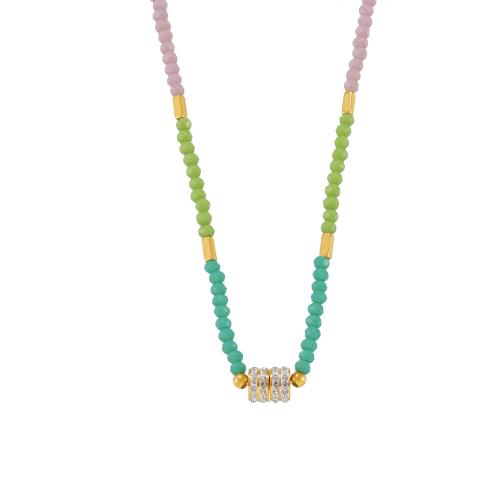 Collier de bijoux de titane, Acier titane, avec Opale, avec cm chaînes de rallonge, Placage de couleur d'or, bijoux de mode & pour femme & avec strass, multicolore Environ 43 cm, Vendu par PC