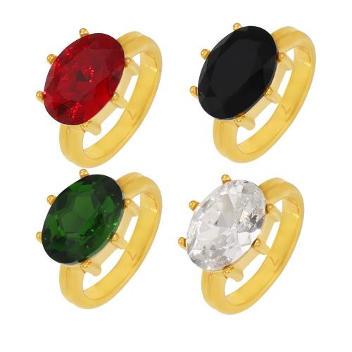 Titane Acier Bague, Acier titane, avec Pierre de verre, Plaqué or 18K, bijoux de mode & normes différentes pour le choix & pour femme, plus de couleurs à choisir, Vendu par PC