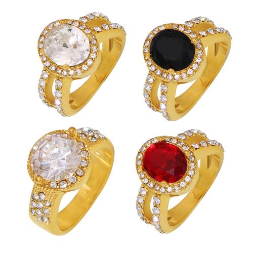 Titane Acier Bague, Acier titane, avec zircon cubique, Plaqué or 18K, normes différentes pour le choix & styles différents pour le choix & pour femme & avec strass, plus de couleurs à choisir, Vendu par PC