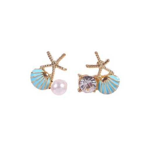 Enamel Zinc Alloy Drop Earring, with Plastic Pearl, plated, fashion jewelry & with rhinestone 