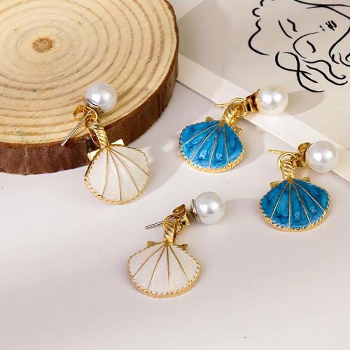 Enamel Zinc Alloy Drop Earring, with ABS Plastic Pearl, plated, fashion jewelry 