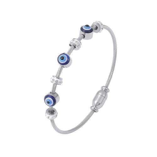 Evil Eye Bracelet Bijoux, Acier titane, bijoux de mode & pour femme & émail & avec strass, couleur originale, Vendu par PC