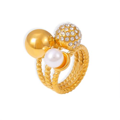 Titane Acier Bague, Acier titane, avec perle de plastique, Placage, normes différentes pour le choix & pour femme & avec strass, plus de couleurs à choisir, Vendu par PC