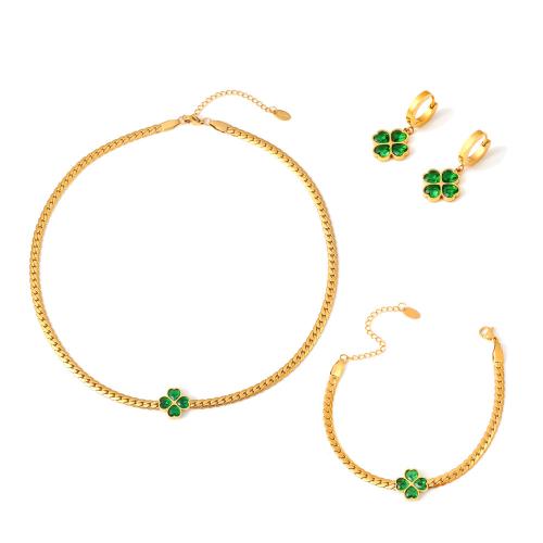 Conjuntos de joyería de acero inoxidable, acero inoxidable 304, con Vidrio, chapado en color dorado, diferentes estilos para la opción & para mujer, más colores para la opción, Vendido por UD