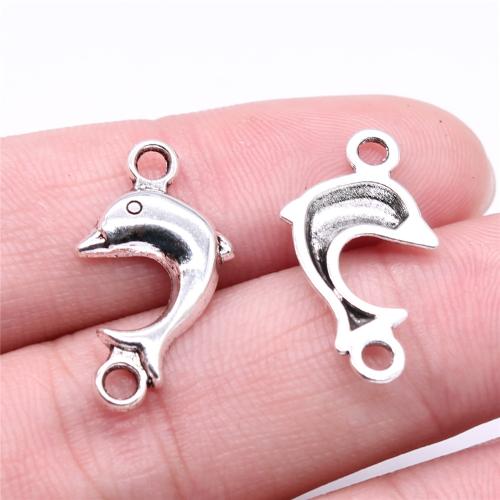 Animal Zinc Alloy Connector, Dolphin, antique silver color plated, DIY & 1/1 loop [