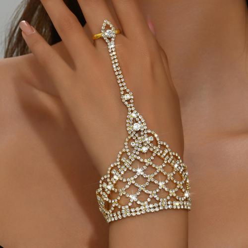 Zinc Alloy Bracelet Ring, plated, for woman & with rhinestone & hollow 