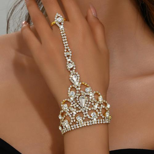 Zinc Alloy Bracelet Ring, Teardrop, plated, for woman & with rhinestone 