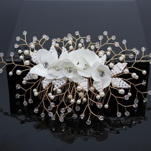 Decorative Hair Combs, Brass, with Seedbead & Crystal, fashion jewelry & for woman 