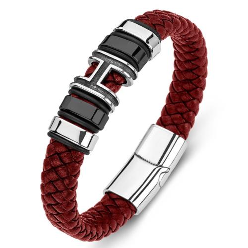 bracelet de cordon en PU , Acier inoxydable 304, avec cuir PU, fait à la main, unisexe & normes différentes pour le choix, plus de couleurs à choisir, Vendu par PC[