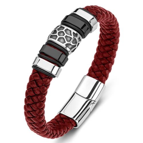 bracelet de cordon en PU , Acier inoxydable 304, avec cuir PU, fait à la main, unisexe & normes différentes pour le choix, plus de couleurs à choisir, Vendu par PC[