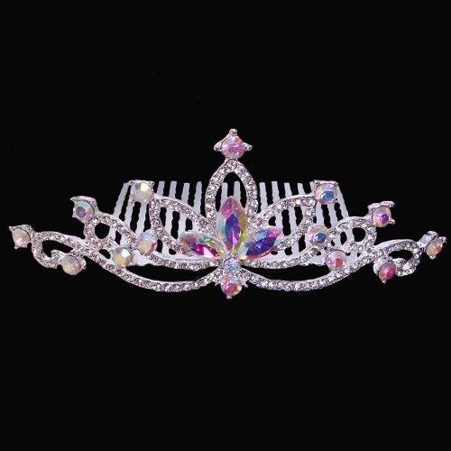 Bridal Decorative Hair Comb, Zinc Alloy, Girl & fashion jewelry & with rhinestone, width 102mm, height 40mm [