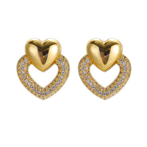 Cubic Zirconia Pendiente Brass Micro Pave, metal, Corazón, chapado, micro arcilla de zirconia cúbica & para mujer, más colores para la opción, Vendido por Par