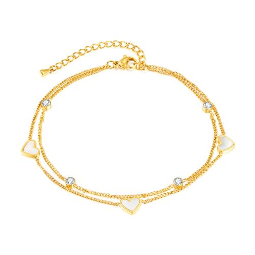 Bracelets en acier inoxydable bijoux, Acier titane, avec Huître perlière, pavé de micro zircon & pour femme, doré, Vendu par PC