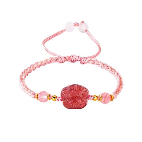 Strawberry Quartz Bracelet, with Polyester Cord & White Agate, Claw, handmade, braided & for woman Approx 6.5 Inch [