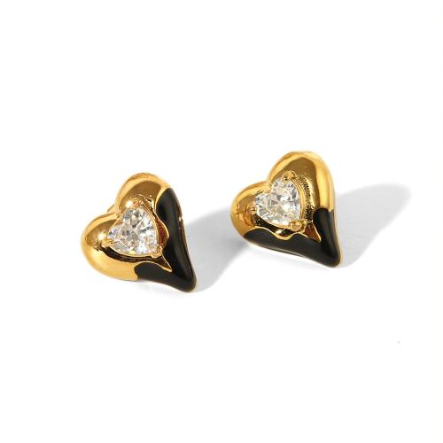 Titanstahl Ohrstecker, goldfarben plattiert, Modeschmuck & Micro pave Zirkonia & Emaille, goldfarben, 14.3x15.4mm, verkauft von Paar