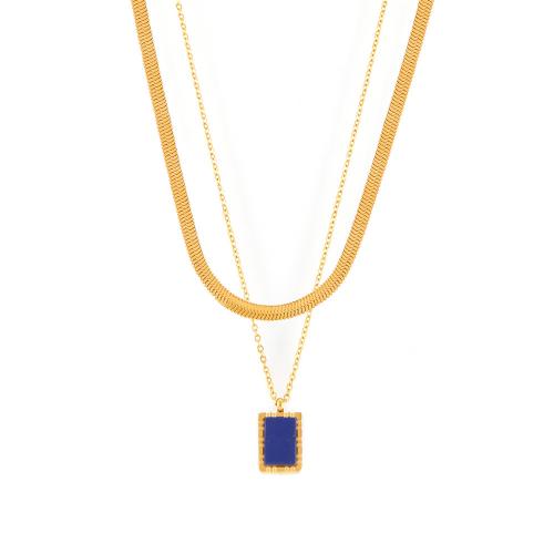 Collier de bijoux de titane, Acier titane, avec Lapis lazuli, Plaqué or 18K, bijoux de mode & styles différents pour le choix & pour femme, Vendu par PC