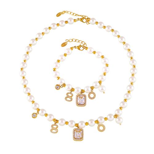 Титановые стали ювелирные изделия Set, титан, с Shell Pearl & кубический цирконий, 18K позолоченный, ювелирные изделия моды & разные стили для выбора & Женский, продается PC