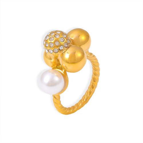 Titane Acier Bague, Acier titane, avec perle de plastique, Placage, normes différentes pour le choix & pour femme & avec strass, plus de couleurs à choisir, Vendu par PC