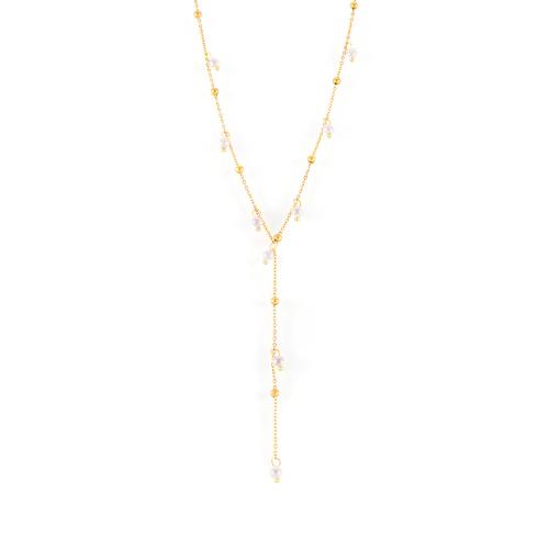 Collier de bijoux de titane, Acier titane, avec perle d'eau douce cultivée, avec 5cm chaînes de rallonge, Plaqué or 18K, bijoux de mode & pour femme Environ 36 cm, Vendu par PC