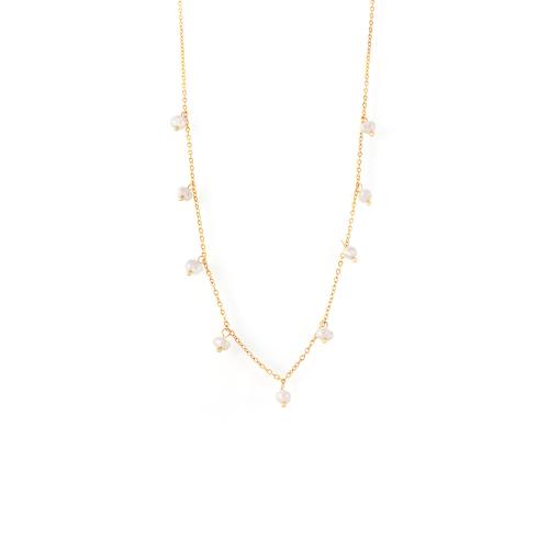 Collier de bijoux de titane, Acier titane, avec perle d'eau douce cultivée, avec 5cm chaînes de rallonge, Plaqué or 18K, bijoux de mode & pour femme Environ 40 cm, Vendu par PC