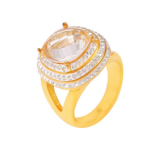 Bague en acier inoxydable Incrusté de zircon, Acier inoxydable 304, avec zircon cubique, Plaqué or 18K, normes différentes pour le choix & pour femme & avec strass, Vendu par PC