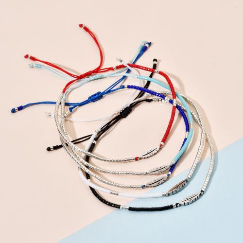 Glass Seed Beads Bracelets, Seedbead, with Knot Cord & 304 Stainless Steel, Vacuum Ion Plating, Adjustable & for woman cm 