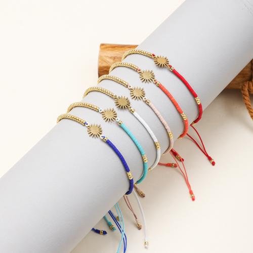 Glass Seed Beads Bracelets, Seedbead, with Knot Cord & 304 Stainless Steel, Vacuum Ion Plating, Adjustable & for woman cm 