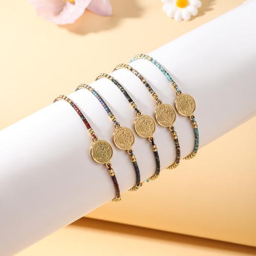 Glass Seed Beads Bracelets, 304 Stainless Steel, with Knot Cord & Seedbead, Vacuum Ion Plating, Adjustable & for woman cm 