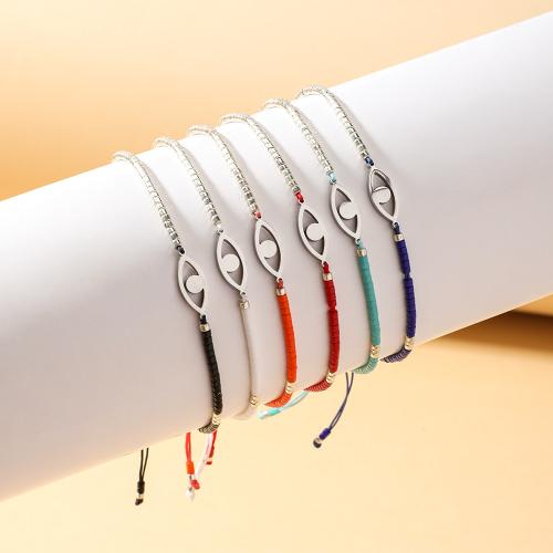 Glass Seed Beads Bracelets, 304 Stainless Steel, with Knot Cord & Seedbead, Vacuum Ion Plating, Adjustable & for woman cm 